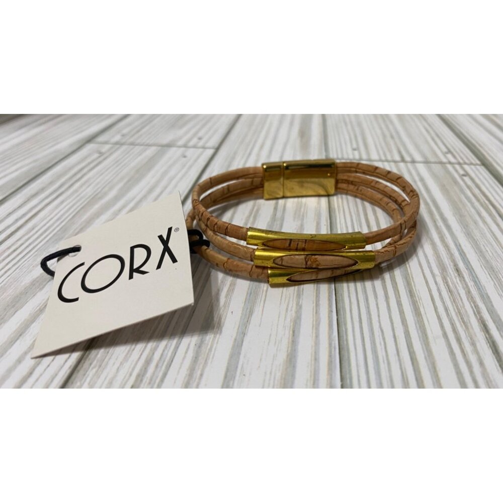 Corx Cork & Gold-Tone Metal Bracelet With Magnetic Clasp Recycled